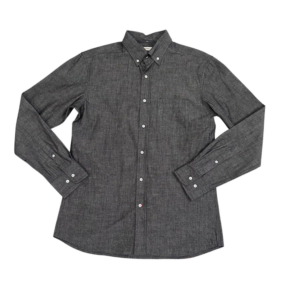 VTG Gustin Chambray  Shirt Long Sleeve Button Up Men’s Large Gray Made In USA